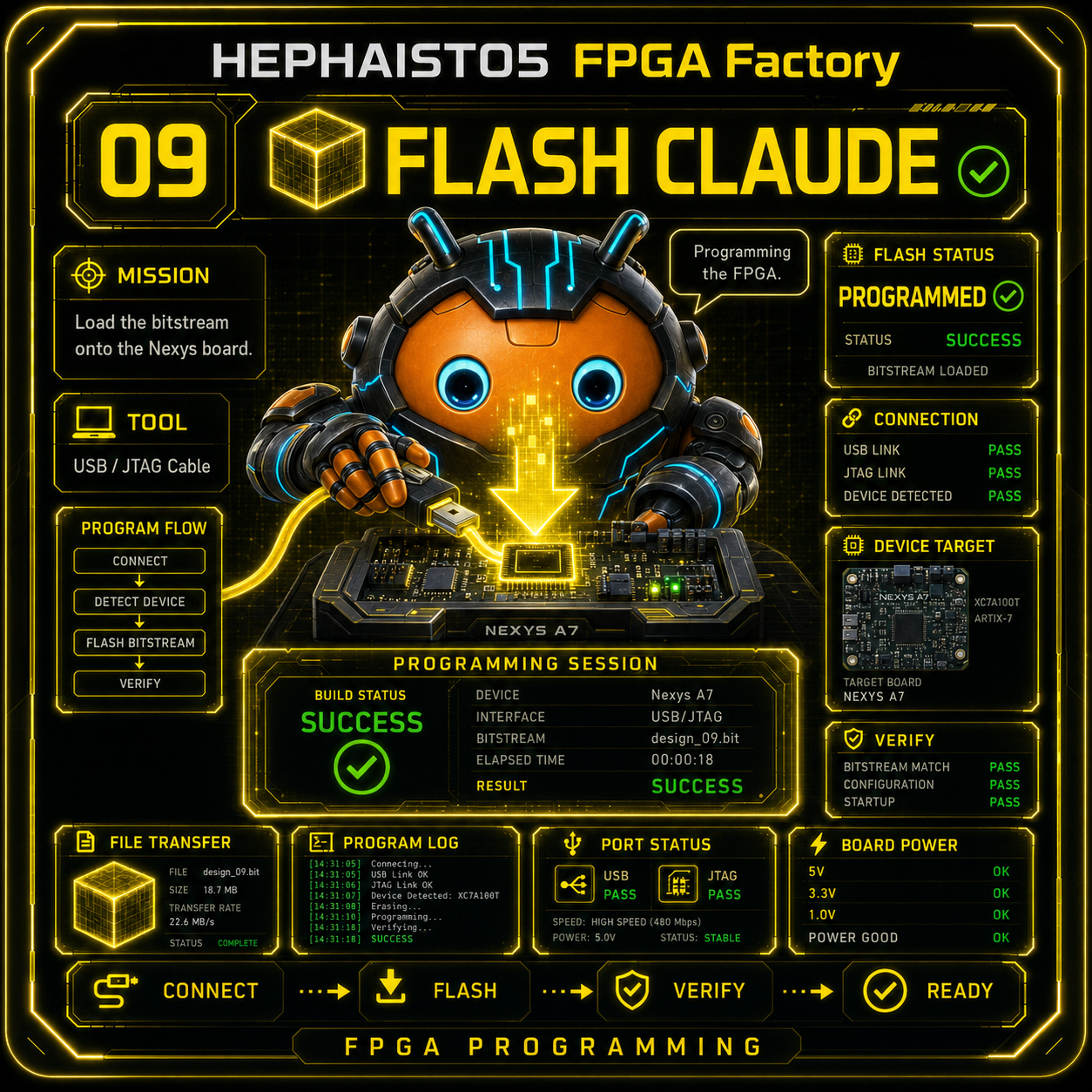 Flash Claude - Laden, Energie, JTAG/USB